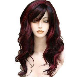 23" Synthetic Long Hair Wavy Red Mixed Black Wig